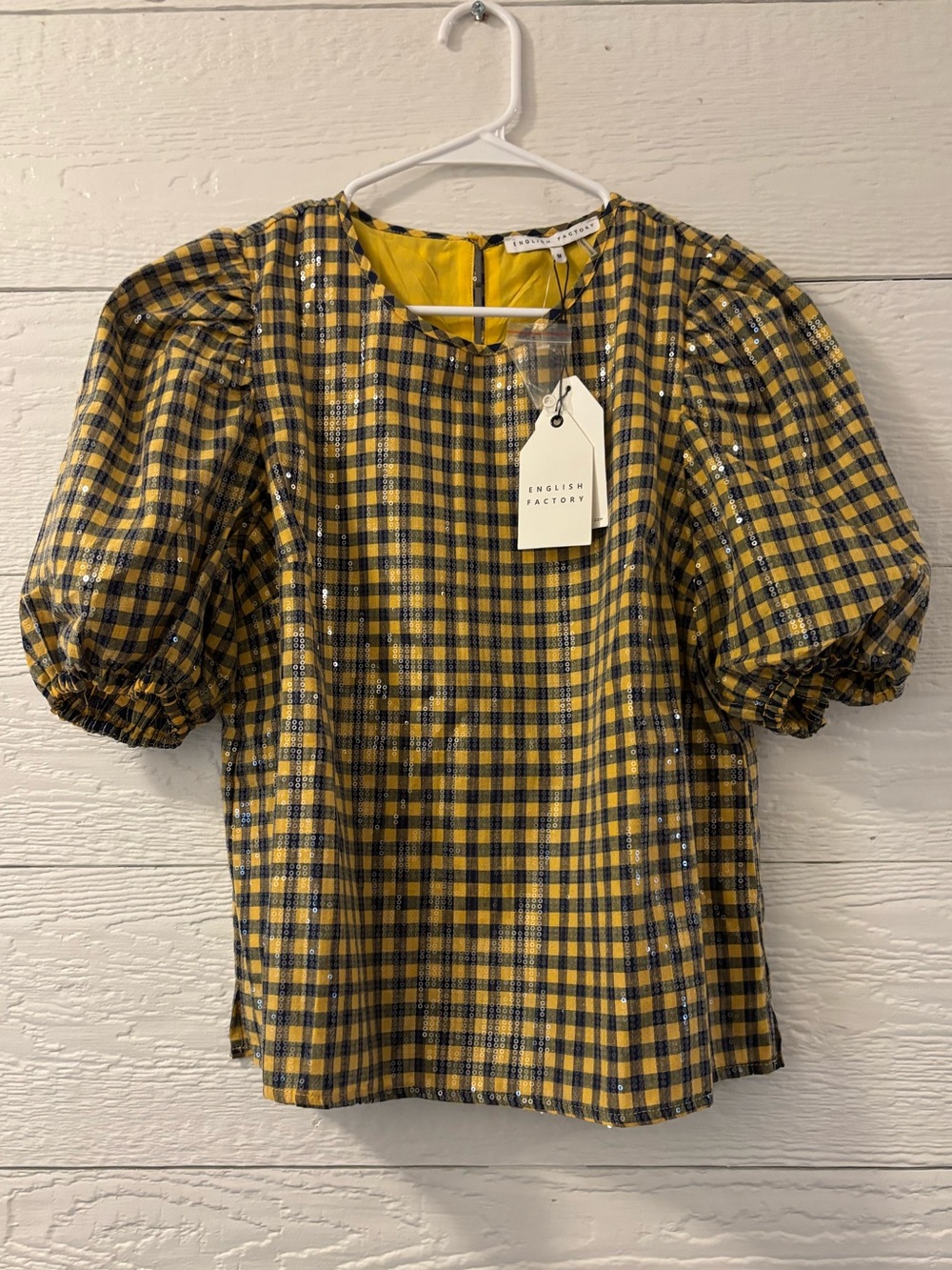 ENGLISH FACTORY SEQUINS GINGHAM TOP
